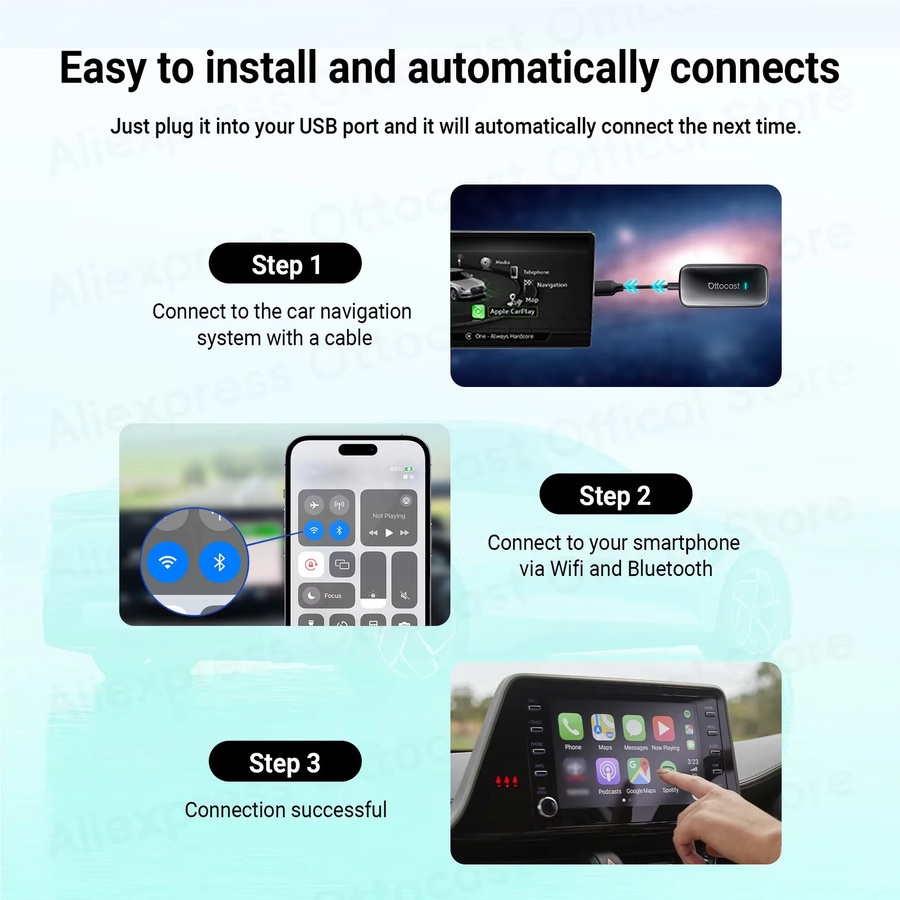 OTTOCAST Play2Video Ultra Wireless CarPlay und Android Auto Adapter in Schwarz für YouTube, Netflix und DAZN Video Box mit Wi-Fi und Bluetooth - Bild 4
