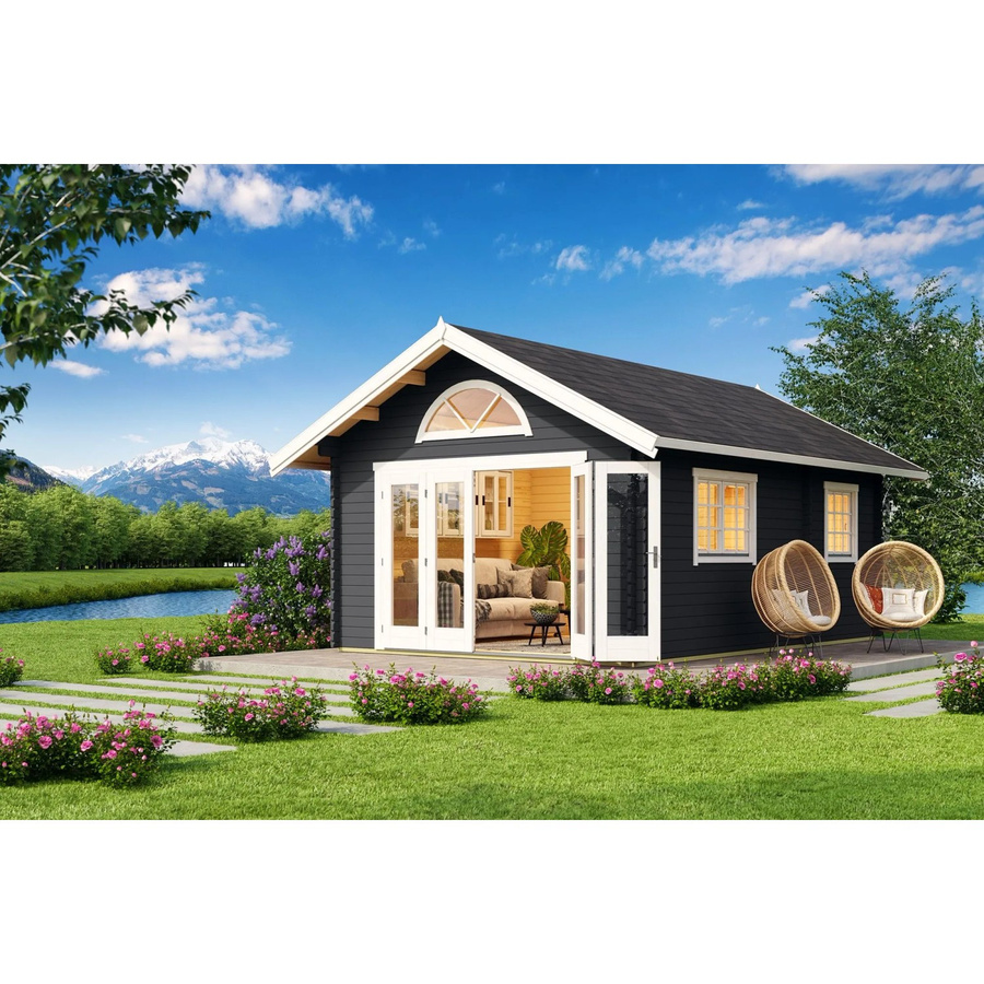 Lasita Blockbohlenhaus Caroline Maja Gartenhaus mit Satteldach, grau, B/T/H: 489,9 x 330,6 x 675 cm - Bild 2