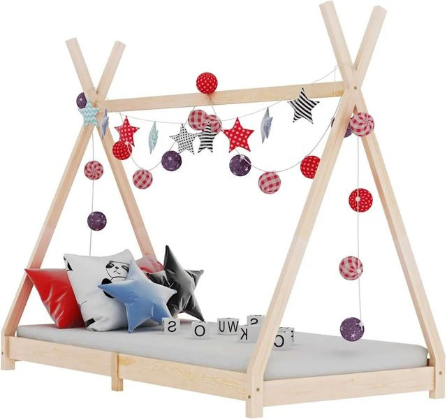 vidaXL Kinder-Bettgestell aus Massivholz Kiefer in Braun und Beige, B/T/H: 70 x 140 cm - Bild 1