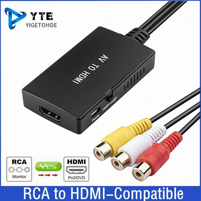 YIGETOHDE RCA zu HDMI Audio Video Konverter AV2HDMI Adapter in Schwarz mit 1080P Unterstützung für PAL/NTSC, kompatibel mit PS2, PS3, XBOX, VHS und Blu-Ray DVD - Bild 1