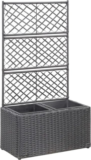 furnicato Hochbeet aus Poly Rattan mit Rankgitter und 2 Töpfen in Schwarz, H x B x T: 107 x 58 x 30 cm - Bild 1