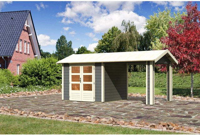 Karibu Holz-Gartenhaus Timra mit Satteldach in Terragrau, B/T/H: 242 x 240 x 240 cm - Bild 1