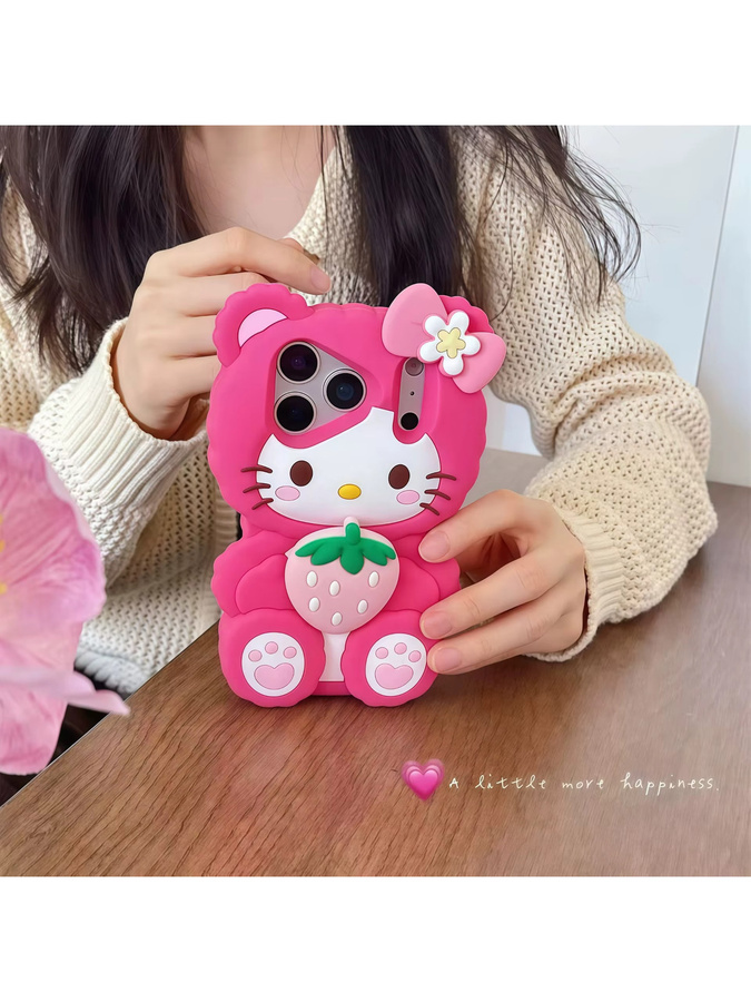 Hello Kitty Handyhülle mit Erdbeer-Design für Apple iPhone 12 bis 17 Pro Max Plus in Pink aus Silikon - Bild 6