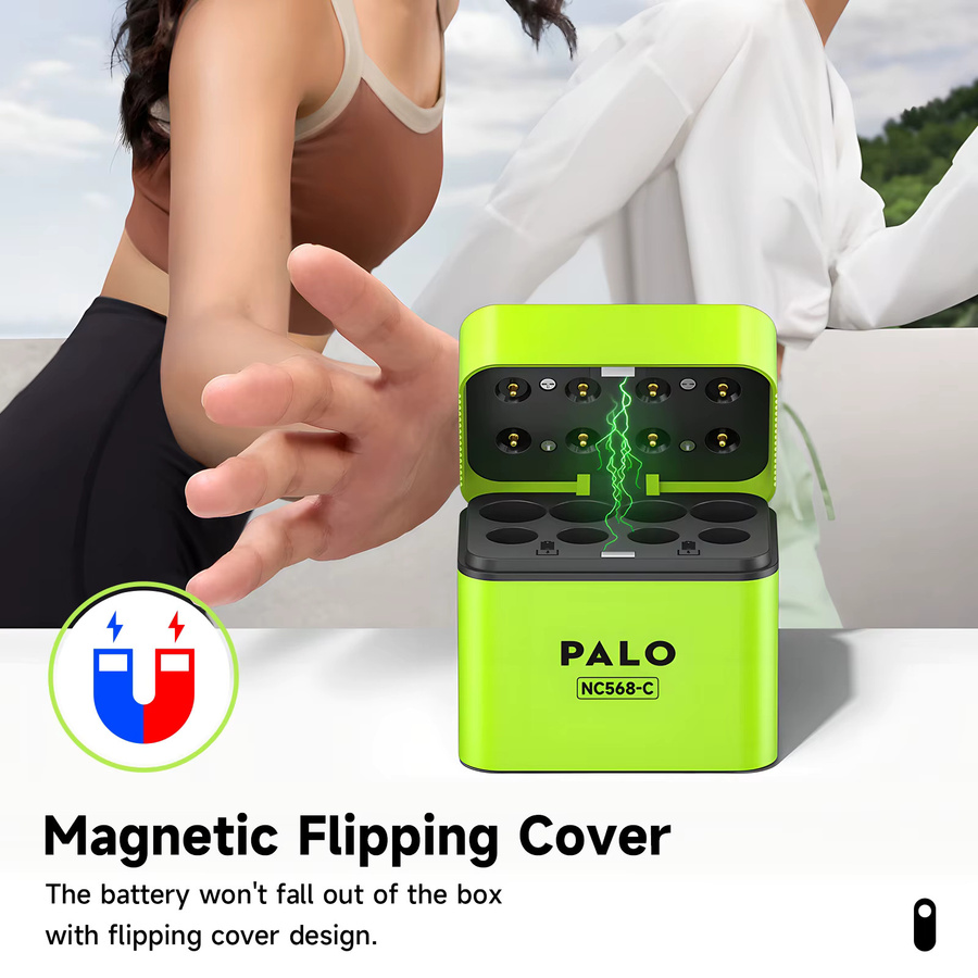PALO Lithium-Akkuladegerät für 1,5V AA und AAA Batterien mit USB Typ-C Schnellladung und LED-Licht in Grün - Bild 3