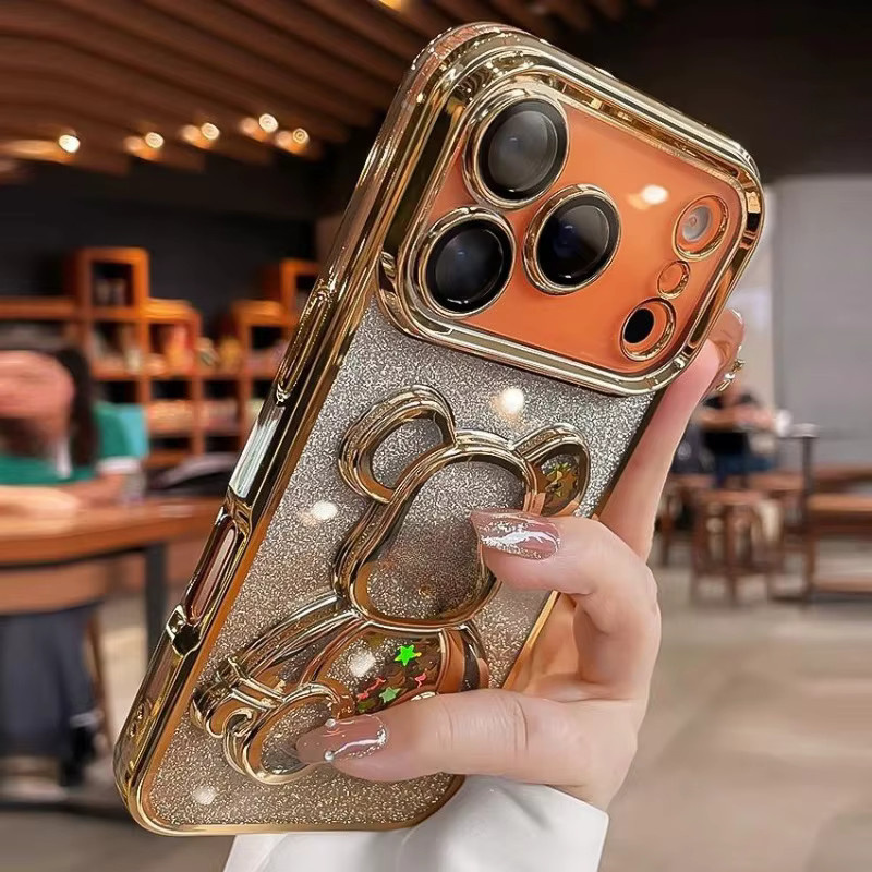 Bunte Handyhülle mit fließendem Sand und Bären-Design für iPhone 11 bis iPhone 17 Air Pro Max Plus in Orange und Multicolour - Bild 3
