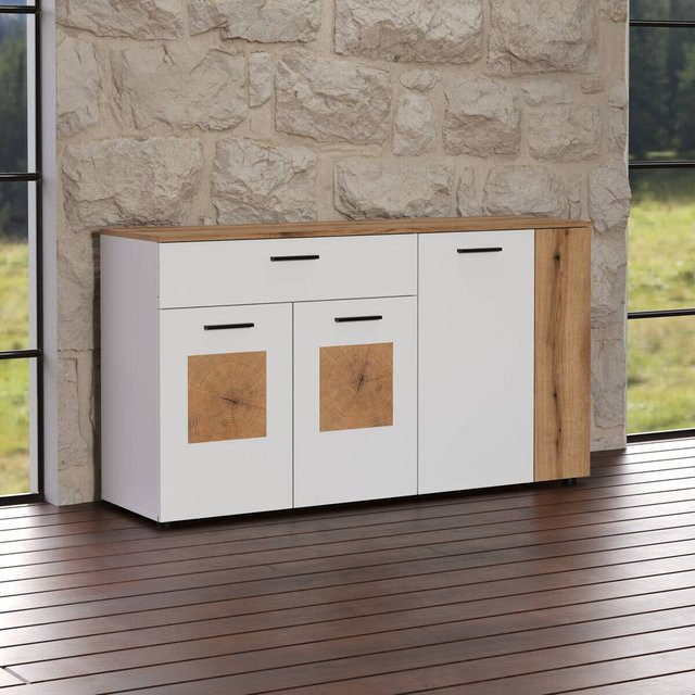 Sideboard Vitoria von Evoke Coast in Weiß und Eiche Nachbildung, B/H/T: 150 x 83 x 42 cm - Bild 1