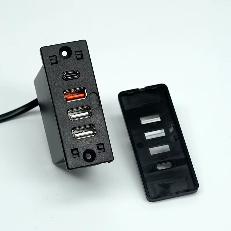 Anssin USB-Lade-Embedded-Buchse mit 3 USB-A und 1 USB-C Anschluss, PD 20W Schnellladung, Schwarz, für die versteckte Installation in Nachttisch oder Sofa - Bild 2