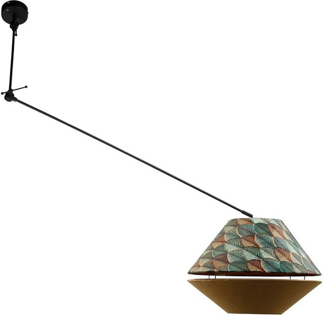 QAZQA Pendelleuchte aus Samt mit Blattdesign in Schwarz und Beige - Bild 1