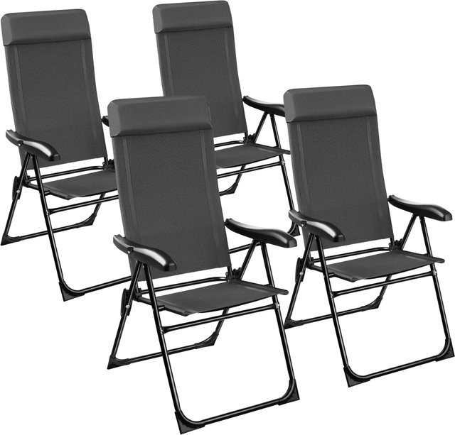 tectake Campingstuhl Müritz 4er Set Anthrazit mit Textilene Gewebe und verstellbarem Kopfpolster B/T/H: 65 x 57 x 112 cm - Bild 2