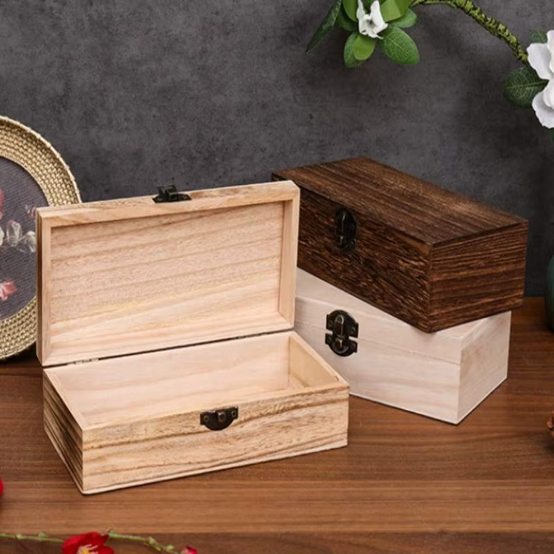 Velishy Retro-Schmuckaufbewahrungsbox aus Holz in Braun mit Schloss als Vintage Schreibtisch-Organizer für Halsketten, Armbänder und Ringe - Bild 4