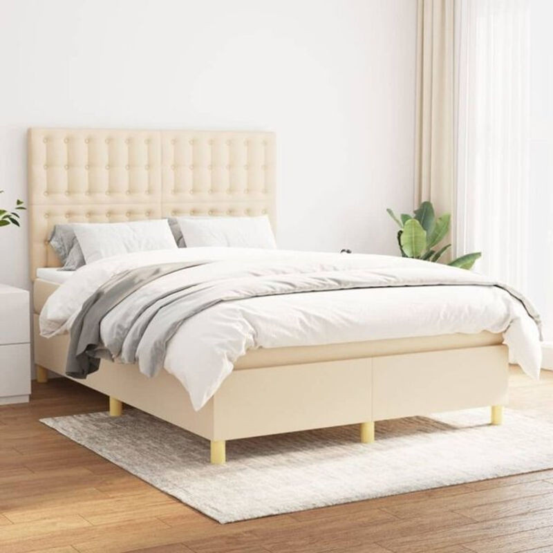 vidaxl Boxspringbett mit Matratze in Beige aus Stoff, B/T/H: 200 x 140 x 118 cm - Bild 1