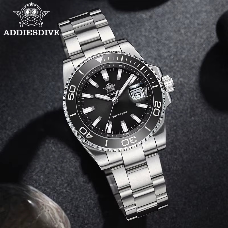 ADDIESDIVE Armbanduhr, Quarz, Edelstahl, 41 mm, Schwarz, Herren - Bild 1