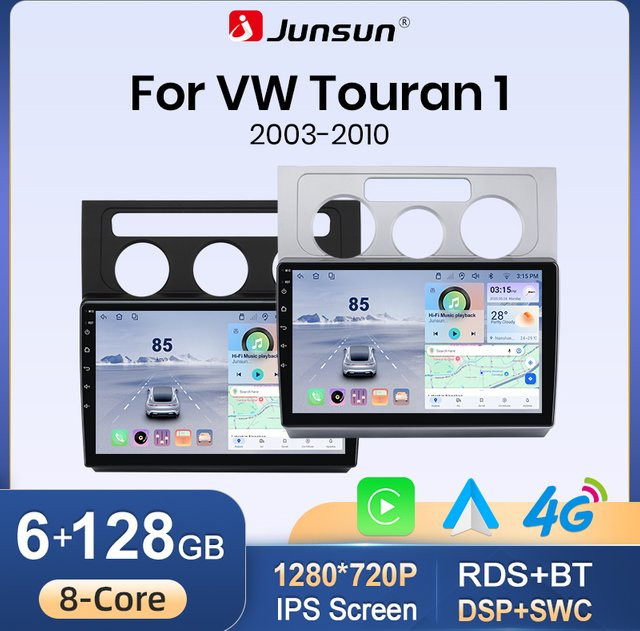 Junsun 4G Wireless CarPlay und Android Auto Autoradio für VW Volkswagen Touran 1 (2003-2010) mit GPS, WiFi, Bluetooth und 10.0 Zoll IPS Touchscreen in Schwarz - Bild 1