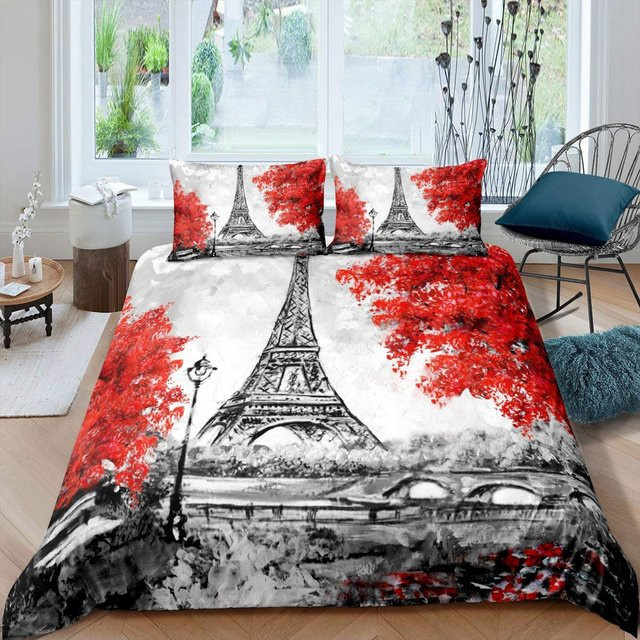 Bettwäsche-Set Your Warm Home Eiffelturm Design in Grau mit Bettbezug und Kissenbezügen, B/H: 140 x 210 cm, Kissenbezüge: 50 x 70 cm - Bild 1