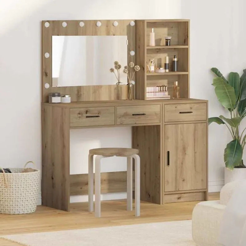 Vidaxl 2-teiliges Schminktisch-Set Modern in Artisan Eiche Braun - Bild 1