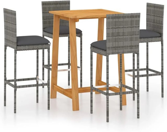 vidaXL 5-teiliges Gartenbar-Set mit Kissen in Grau und Anthrazit aus Holz und Stahl - Bild 1