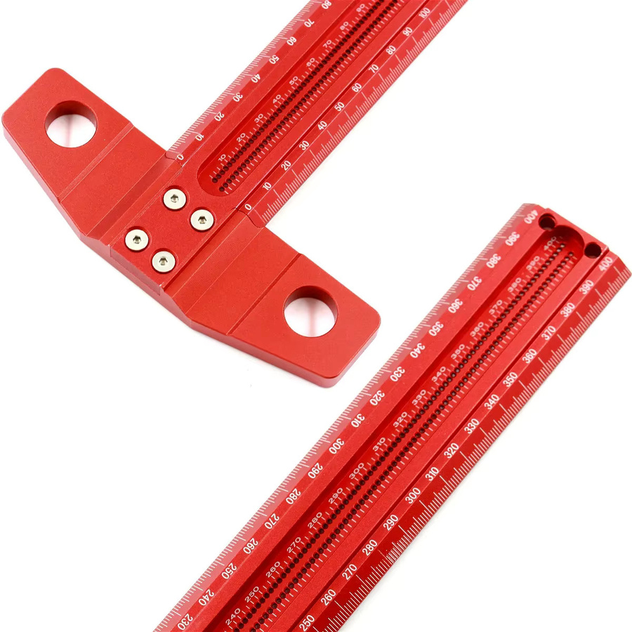 Wnew Präzisionsmarkierungs-T-Lineal aus Aluminiumlegierung in Rot für die Holzbearbeitung - Bild 3