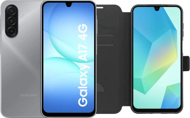 Samsung Galaxy A17 Smartphone 128GB Grau 4G LTE mit BlueBuilt Book Case Schwarz - Bild 1
