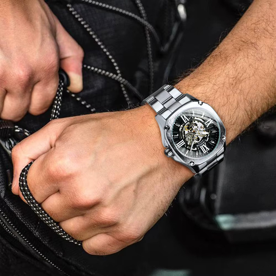 GEWINNER Armbanduhr, Automatik, Edelstahl, Eckig, Schwarz, Herren - Bild 4