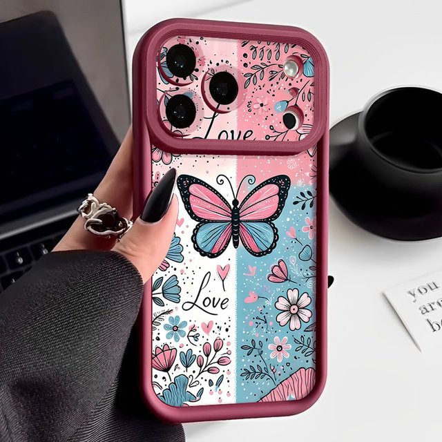 MOESOE Handyhülle mit Schmetterling-Blumen-Muster für iPhone 17 Pro Air 16 16 Pro Max 16 Plus 15 14 13 12 Pro Max, stoßfeste weiche TPU-Hülle, Multicolor/Schwarz - Bild 1