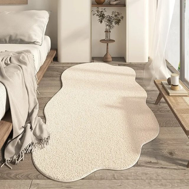 VIKAMA Wabi-Sabi Shaggy Teppich in Off-White mit unregelmäßiger Textur und rutschfester Unterseite für Wohnzimmer und Schlafzimmer - Bild 1