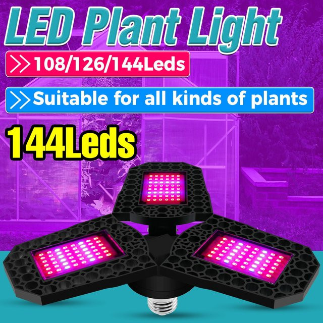 Verstellbare LED Pflanzenlampe mit Vollspektrum 80 W, E27 Fassung, Schwarz - Bild 1