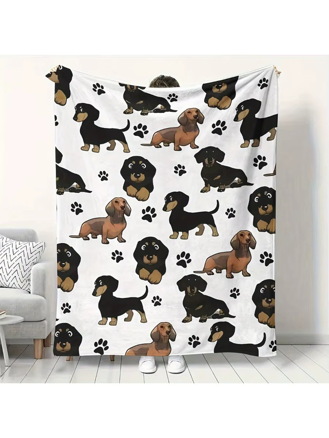 ZZN Dackel-Decke aus weichem Fleece in Multicolour, gemütlicher Hund-Überwurf B/T: 200 x 150 cm - Bild 3