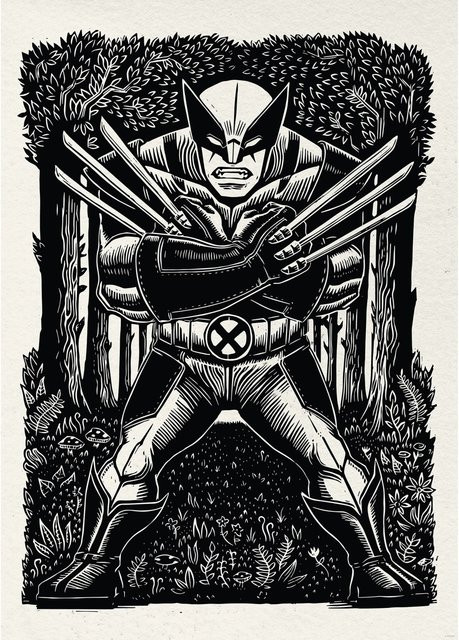 Komar Wandbild Marvel Wolverine Lino-Cut in Schwarz-Weiß, Breite: 50 cm, Höhe: 70 cm - Bild 1