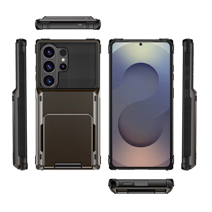 Luxus Panzer Hülle für Samsung S26 Ultra S25 S24 Plus FE mit Kartenfach und rutschfestem Rand in Schwarz - Bild 6