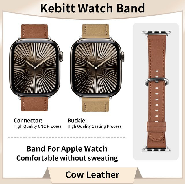 Kebitt Uhrenarmband Leder, kompatibel mit Apple Watch, 42 mm, 45 mm, 46 mm, 49 mm - Bild 1