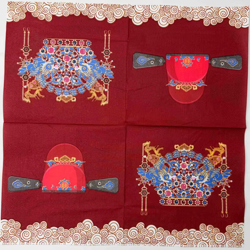 GUANYAO Servietten im chinesischen Stil mit Phönix-Kronen-Aufdruck, 2-lagig, rot, 20 Stück, Breite: 33 cm - Bild 2