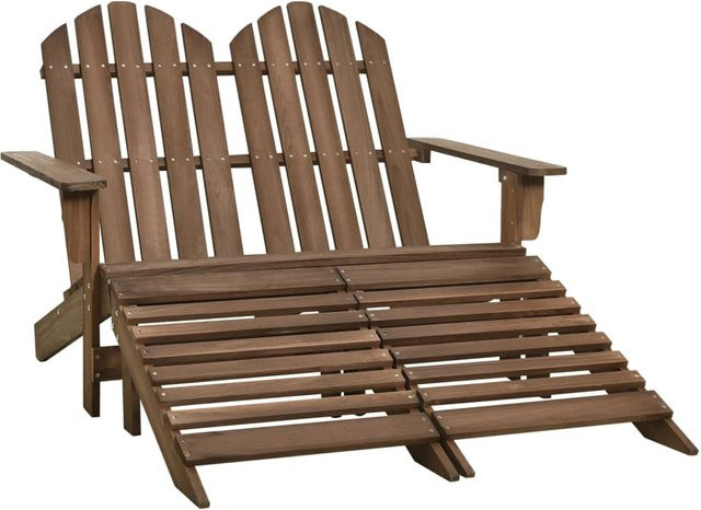 Yiwydaa Adirondack Gartenbank 2-Sitzer aus Kiefernholz mit Fußstütze und Armlehnen in Braun - Bild 1