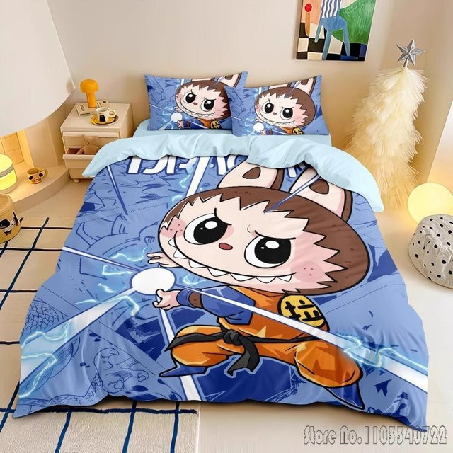 Lodestar La-BuBu Bettwäsche-Set mit Anime-Motiv in Rosa und Blau, bestehend aus Bettdeckenbezug und Kissenbezug aus Mikrofaser, B/H: 240 x 220 cm - Bild 1