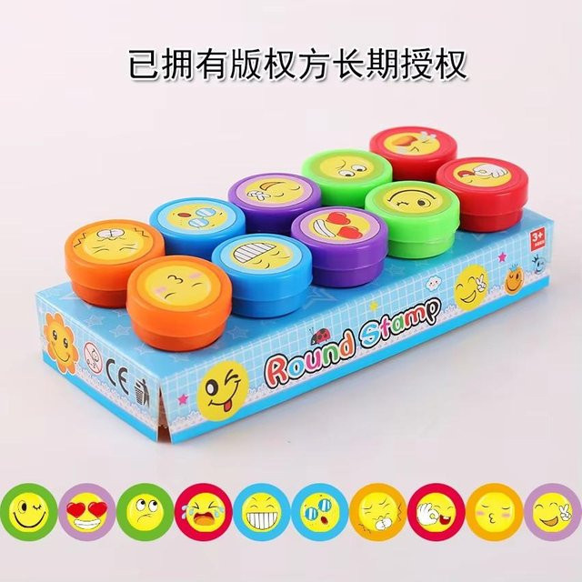 Rui Di 10er Set Selbstfärbende Smiley Gesicht Stempel für Kinder zum Basteln und Gestalten in Bunt/Mehrfarbig - Bild 1