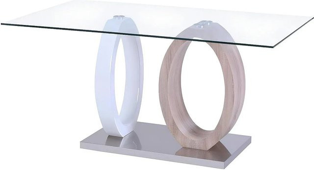 Vente-unique Esstisch Ayane in Naturfarben Hell und Weiß mit Sicherheitsglas und Edelstahl, Breite: 160 cm - Bild 1