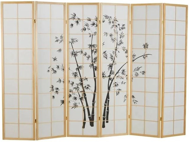 Homestyle4u 6-tlg Shoji Paravent mit Bambusmotiv in Braun und Weiß, B/H: 264 x 179 cm - Bild 1