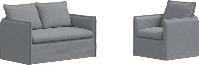 vidaXL Sofa 2-teiliges Set Hellgrau mit Stoffbezug und Metallrahmen B/T/H: 136 x 82 x 85 cm und 75 x 82 x 85 cm - Bild 1