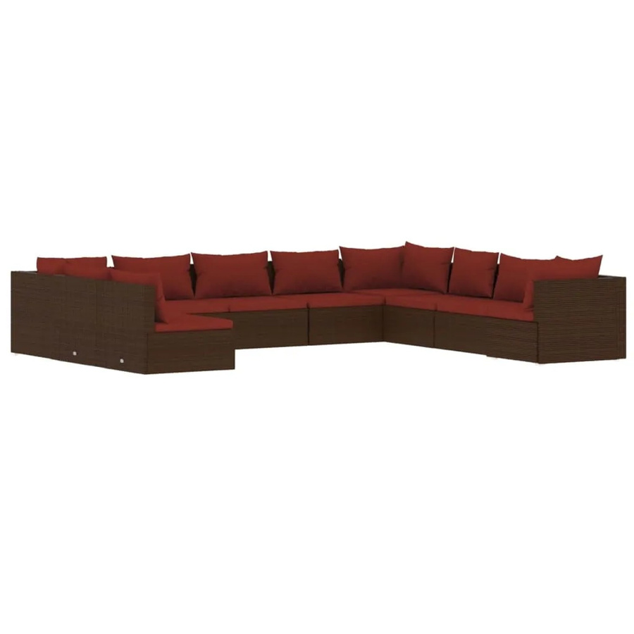 vidaXL 10-tlg Garten-Lounge-Set in U-Form aus braunem Poly-Rattan mit Kissen und pulverbeschichtetem Stahlgestell - Bild 2