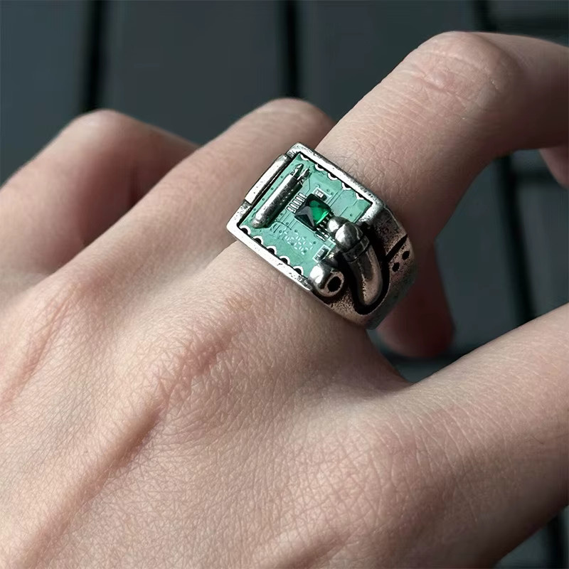 ZHUHE Ring, Messing, grüner Kristall, Silber, Unisex - Bild 2