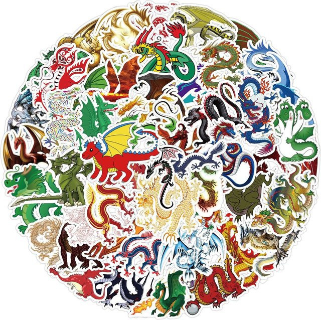 50 Stück Wasserdichte Graffiti Aufkleber mit Riesen Drachen Motiv von BulingBulingStickers Shop in Multicolour für Helm, Fahrrad und andere Oberflächen - Bild 1