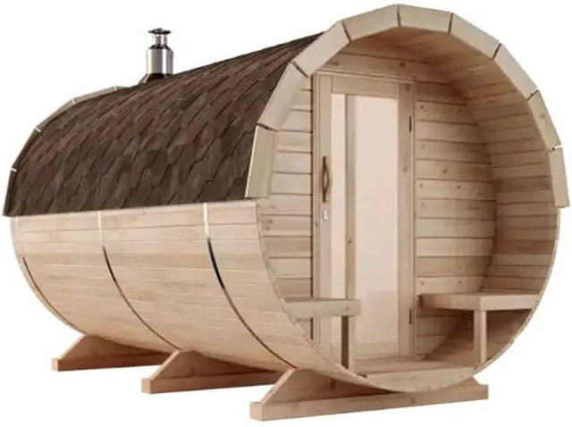 Finntherm Fasssauna Charlotte aus Fichte, Naturbelassen, B: 215 cm, T: 400 cm, H: 228 cm - Bild 1