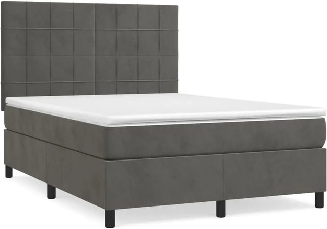 vidaXL Boxspringbett mit Matratze in Dunkelgrau aus Samt, Hybrid-Design mit Taschenfederkern, B/T: 140 x 190 cm - Bild 1