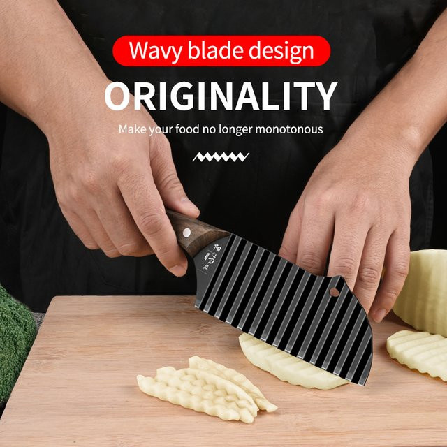 Seiko Wave gezacktes Küchenmesser mit Wolfszahn-Schliff für Kartoffeln in Holzoptik - Bild 1