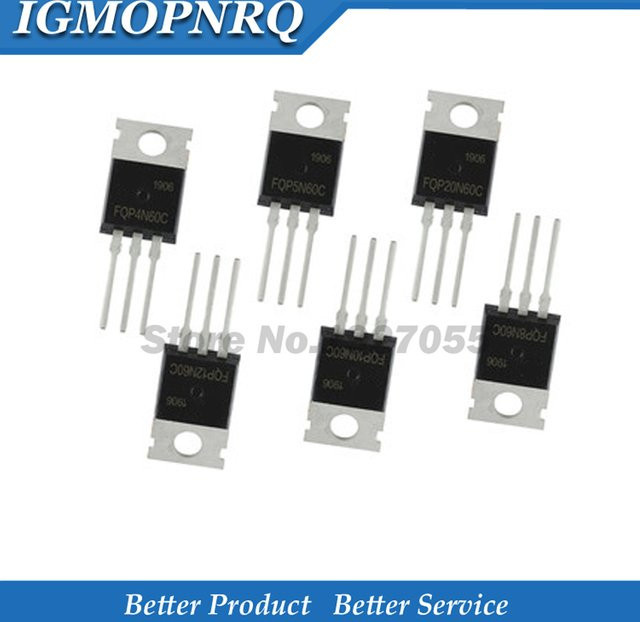 10 Stück Leistungstransistoren TO-220 Set in Schwarz (Modelle fqp4n90c, fqp10n60, fqp17p06, fqp27p06, fqp30n06, fqp33n10, fqp47p06, fqp50n06) - Bild 1