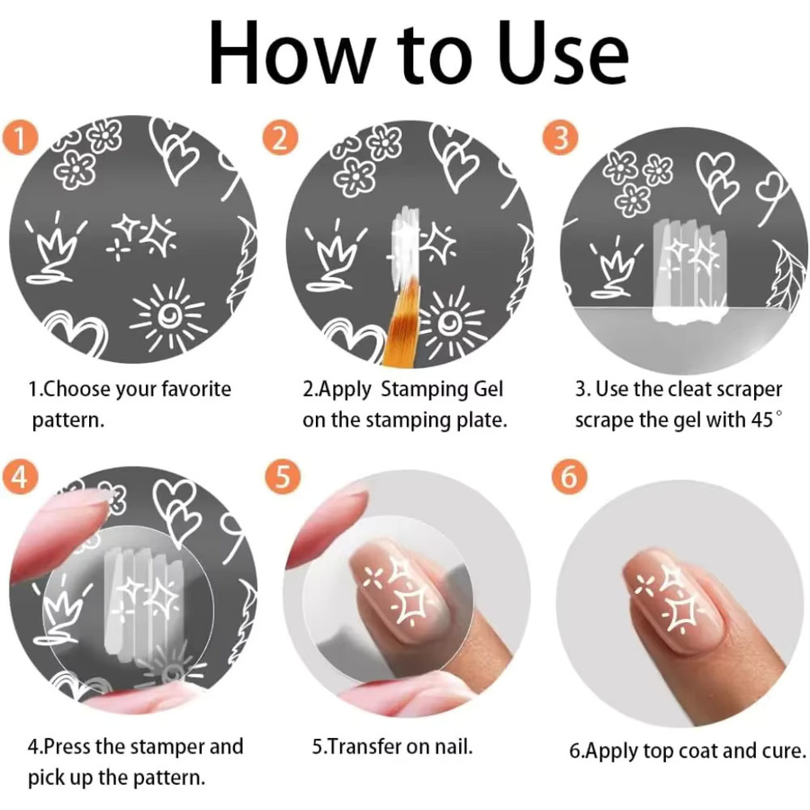 5 Stück Nagelstempelplatten Edelstahl, Nail Art Schablonen Mix Design - Bild 3