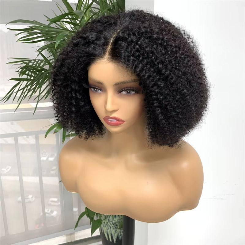 HairUGo Afro-verworrene Bob-Perücke aus Echthaar mit 4x4 Spitzenverschluss in Schwarz - Bild 2