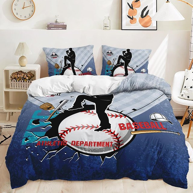 Flylo Baseball Bettwäsche Set mit Kissenbezug in Blau, Sportliches Design aus Mikrofaser - Bild 1