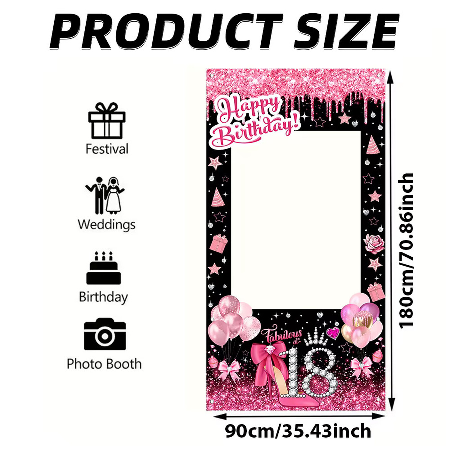AFYPRTY Fotobox-Hintergrund Rosa Glitzer High Heel aus Polyestergewebe für deinen 18. Geburtstag, Breite: 60 cm, Höhe: 60 cm - Bild 6
