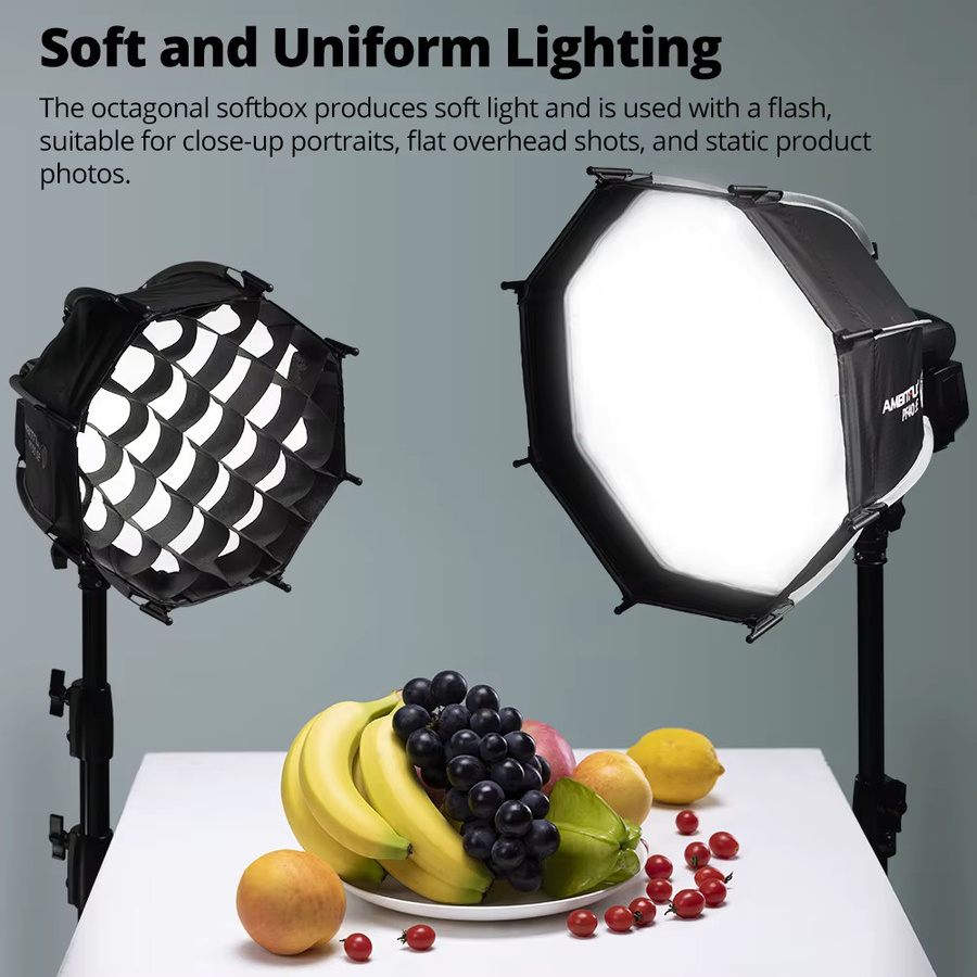 Ambitful Oktagon Softbox mit Wabengitter und Schnellverschluss Bowens Mount für PS45 PS30SE PS50SE PF30SE PF40SE in Schwarz - Bild 2