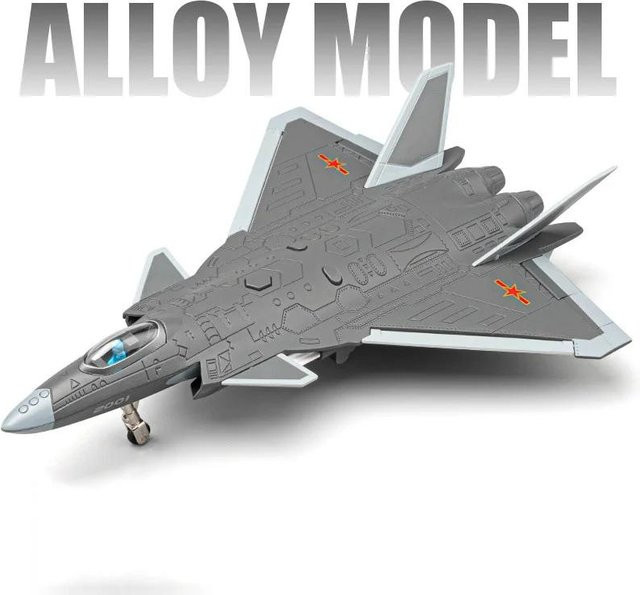 J-20 Stealth Fighter Metallmodell, Militärflugzeugmodell, mit Licht und Musik, grau, ab 14 Jahren - Bild 1